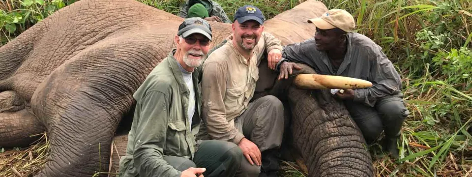 Jb Mike and Desiree with bull elephant