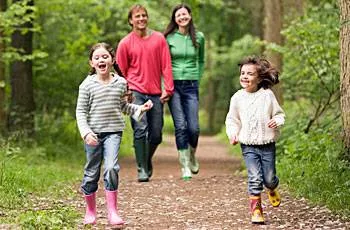 A family walking along a trail