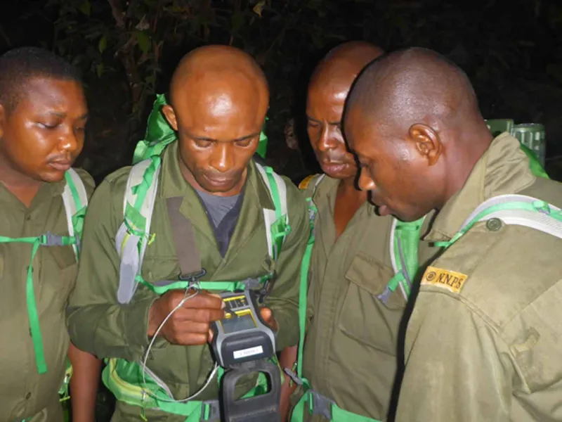 National park rangerscollecting data on a patrol