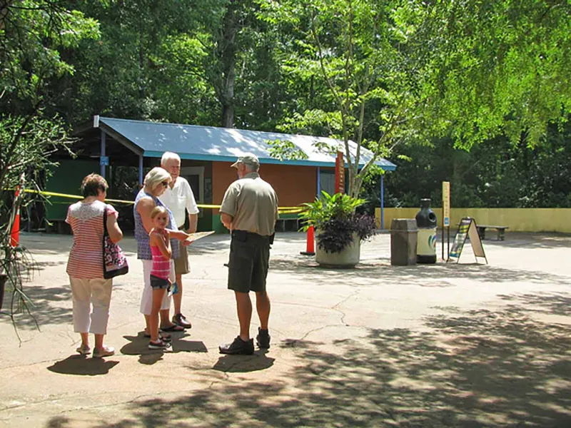 Rangers help guests in the Africa plaza